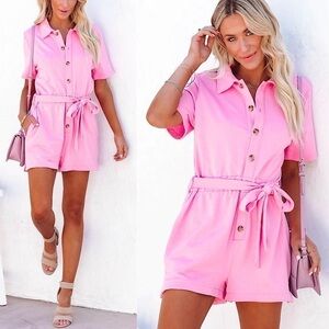 Vici Cotton Pocketed Button Down Romper